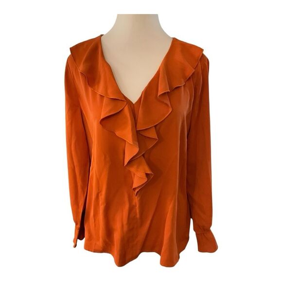 Allegra K Ruffled Orange Long Sleeve Blouse - Picture 1 of 4